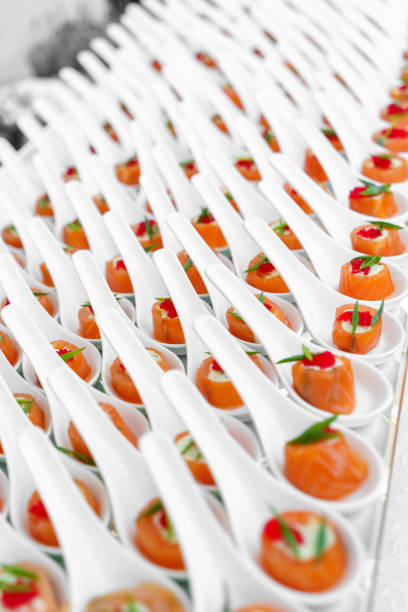 istock Celebration catering, small canapes of red fish 1148856329