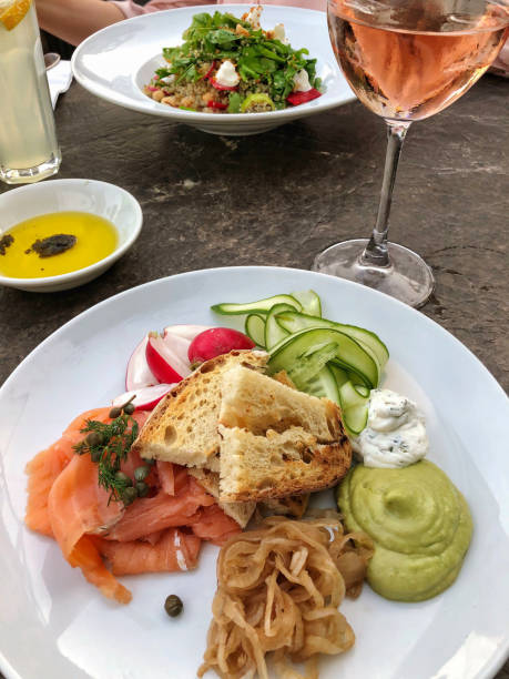 istock rose wine and appetizer with salmon fillet on table 1148856950