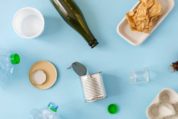 Environmental conservation concept - rubbish prepared for recycling, cardboard, plastic, metal, glass