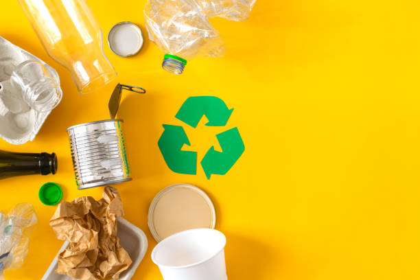istock Environmental conservation concept - rubbish prepared for recycling, cardboard, plastic, metal, glass 1148859678