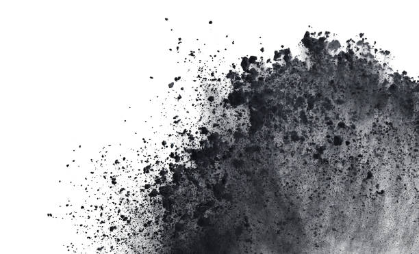 black powder or flour explosion isolated on white background  freeze stop motion object design - explosive imagens e fotografias de stock