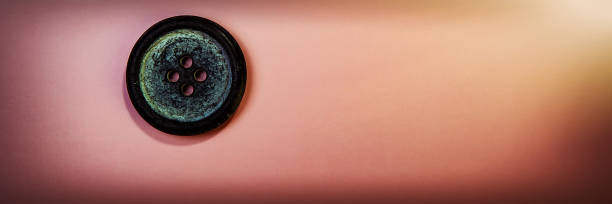 istock Old black button lies on a pink background. 1148860903