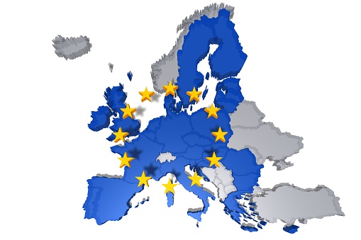 eu map european union europe eurozone political 3d rendering graphic isolated on white background in high resolution