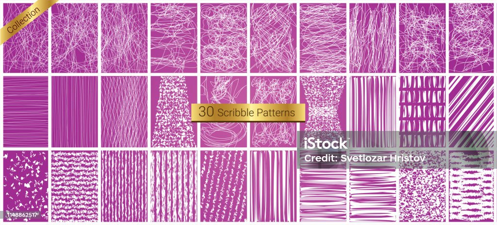 Patterns Vs Scribble Set Ot 30 Unique Scribble Drawings Backgrounds Vector Pattern Handdrawn ...