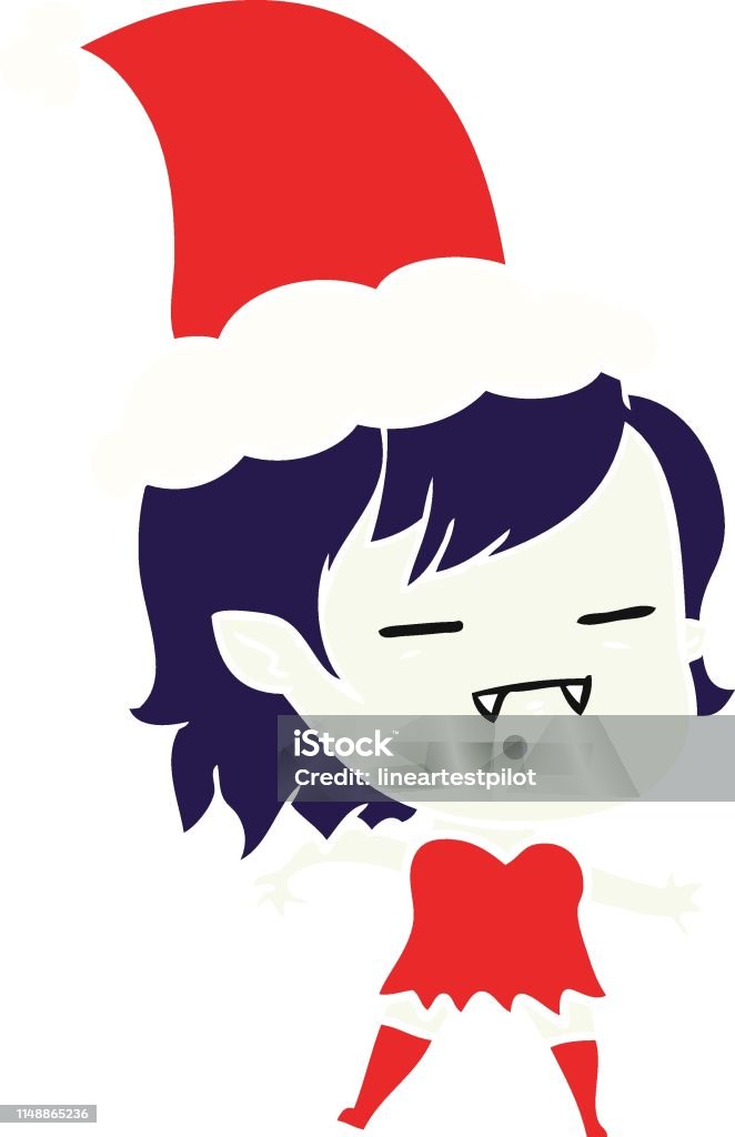 flat color illustration of a undead vampire girl wearing santa hat hand drawn flat color illustration of a undead vampire girl wearing santa hat Adult stock vector