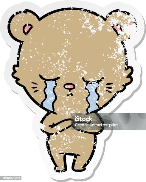 Distressed Sticker Of A Crying Cartoon Bear Stock Illustration - Download Image Now - Animal, Art, Bear