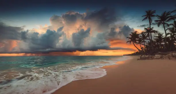 Photo of Landscape of paradise tropical island beach, sunrise shot