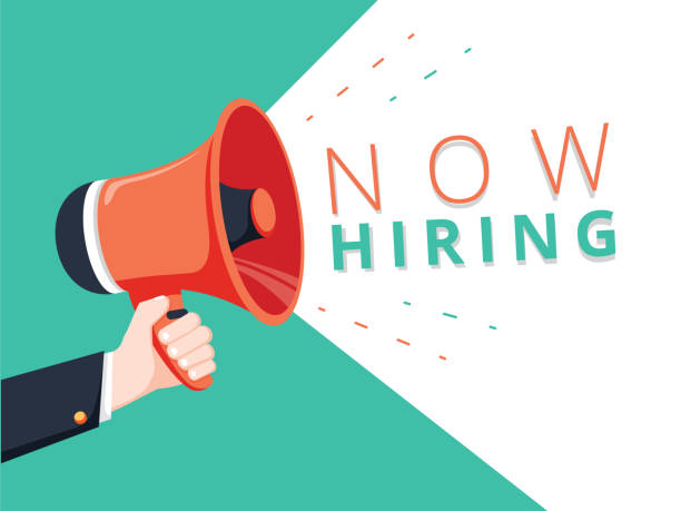 istock Male hand holding megaphone with how hiring speech bubble. Loudspeaker. Banner for business, marketing and advertising. 1148868205