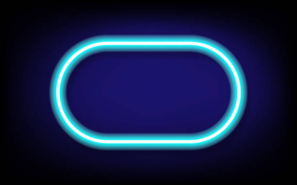 illustrazioni stock, clip art, cartoni animati e icone di tendenza di capsula blu neon tubo telaio con ombra, illustrazione vettoriale - frame ellipse photograph black