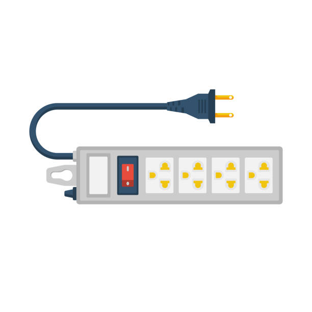 przedłużacz elektryczny. wtyczka gniazdka elektrycznego - extension cord push button cable electric plug stock illustrations