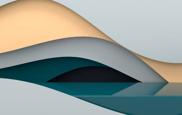 3d rendered scene with paper waves and podium. Platform for product presentation, mock up background. Abstract composition in modern paper art style