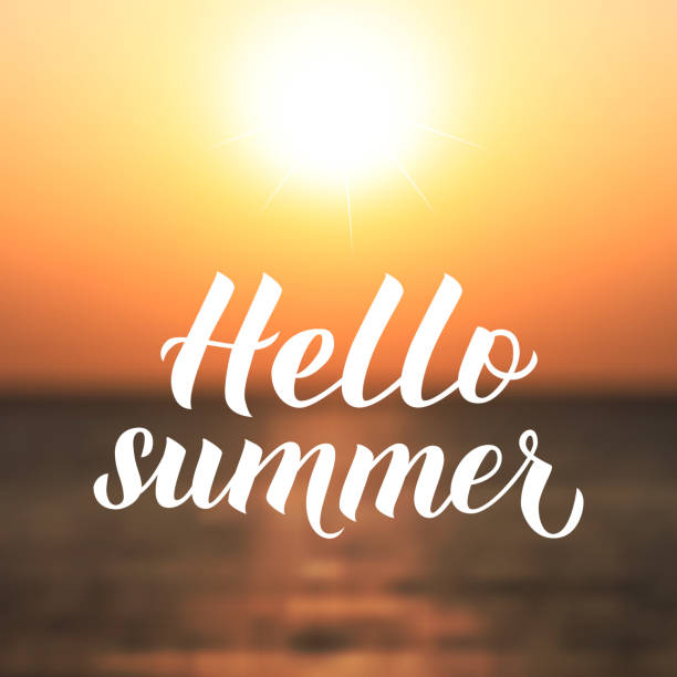 istock Hello summer calligraphy lettering. Defocused sunset over sea background. Vector illustration. Easy to edit template for typography poster, banner, flyer, postcard, beach party invitation. 1148874560
