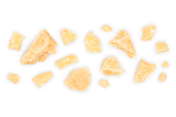istock Parmesan cheese pieces isolated on white background with copy space for your text. Closeup. Top view. Flat lay 1148881135
