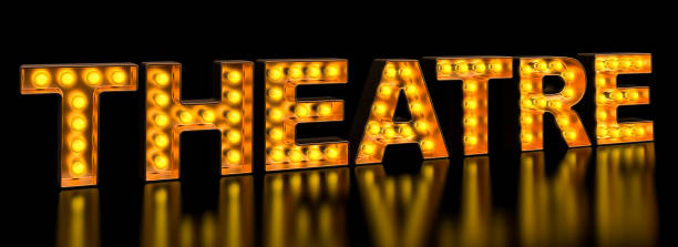 istock Theatre signboard from golden light bulb letters, retro glowing font. 3D rendering 1148882700