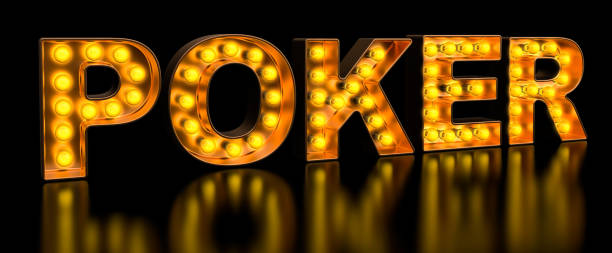 istock Poker signboard from golden light bulb letters, retro glowing font. 3D rendering 1148883039
