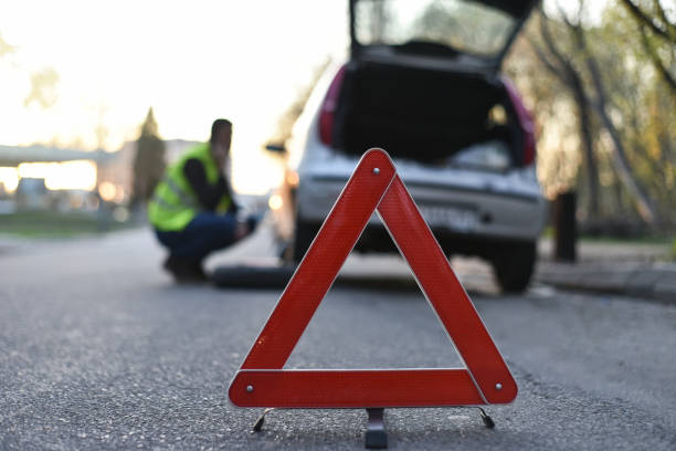istock A broken tire on the car 1148883842