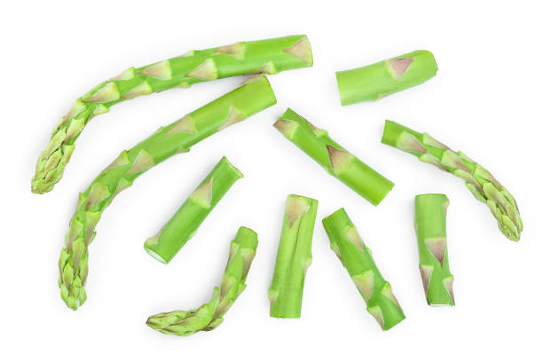 istock Fresh sprouts of asparagus isolated on white background. Top view. Flat lay 1148886431