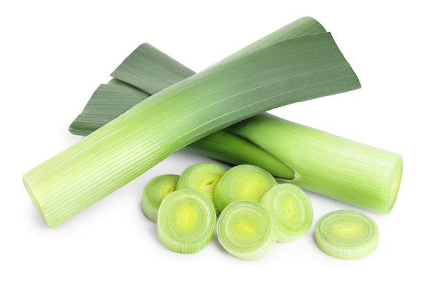 istock Leek vegetable with slices isolated on white background 1148886467