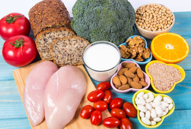 istock Nutritious ingredients and products containing vitamin B3 (PP, niacin) and other natural minerals, concept of healthy lifestyle and nutrition. 1148888854