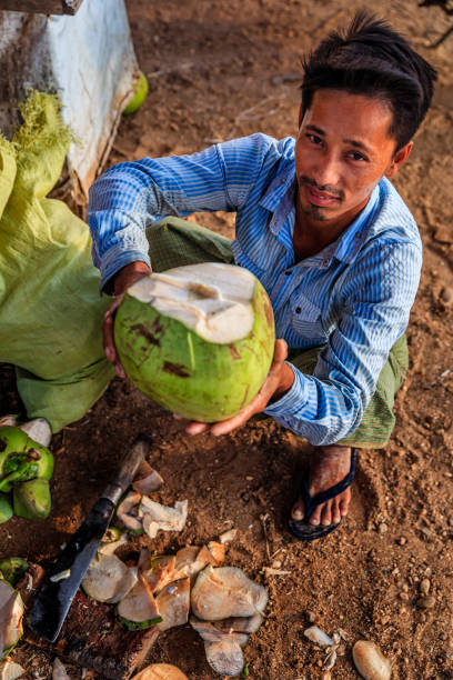istock Young Burmese man selling a coconuts in Bagan, Myanmar 1148892161