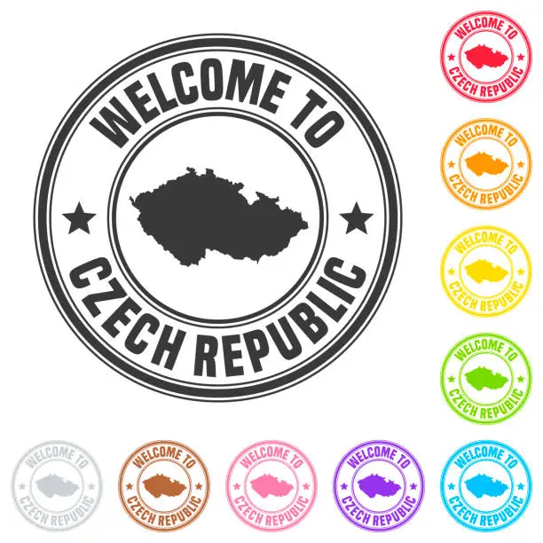 Vector illustration of Welcome to Czech Republic stamp - Colorful badges on white background