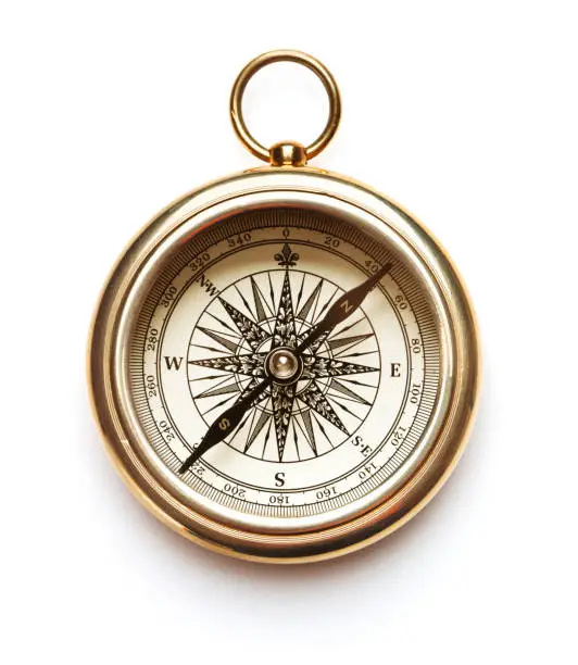 Photo of Old compass on white background