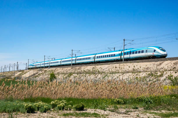 high-speed train at nature stock photo