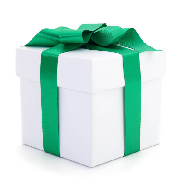 istock White gift box with green ribbon. 1148893991