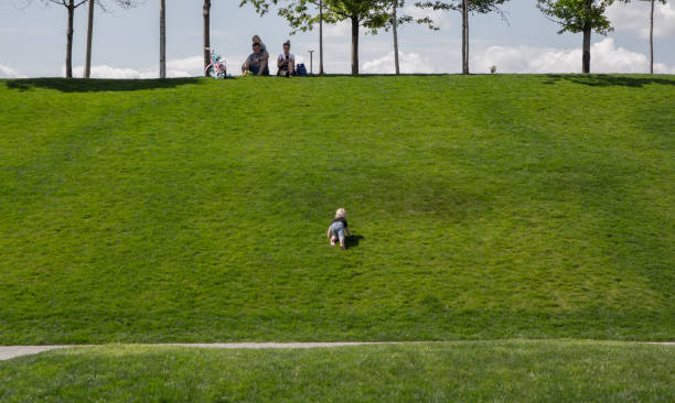Paris-France- 20th of July 2019. People passing heat wave in hottest day  summer in the Parc du Champs de Mars.