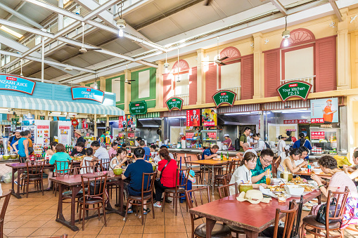 February 3 2019. Patong, Thailand, South east Asia. A view of the indoor restaurant at the Banzaan Fresh Market in Patong, Thailand.