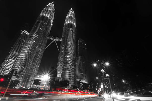 Developing asian city with futuristic highway. Communication and transportation exchange continuous improving.