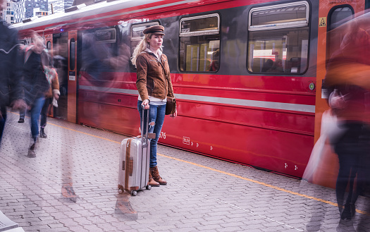 Beautiful woman waiting for public transport.