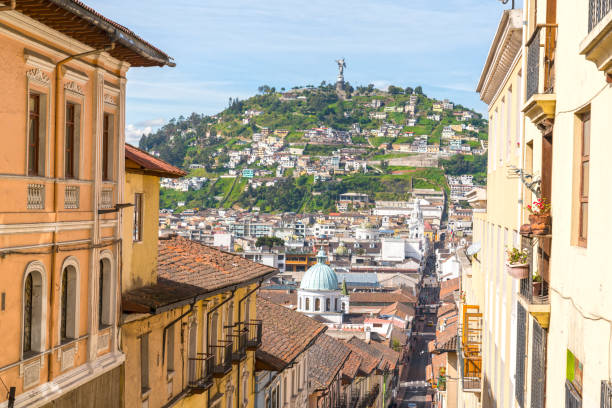 Quito Ecuador High angle view t in old town of Quito on sunny day. equator stock pictures, royalty-free photos & images