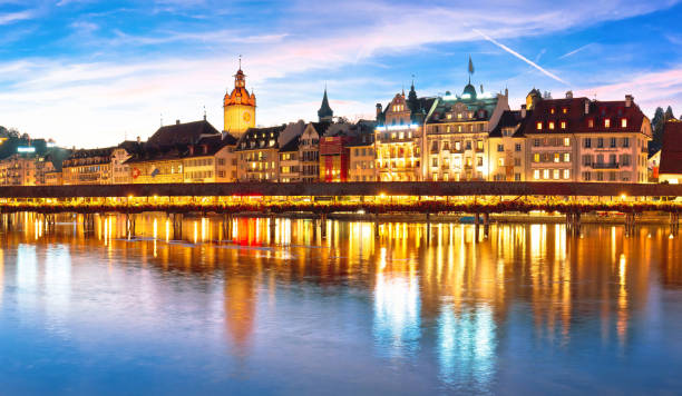 istock Luzern Kapelbrucke and riverfront architecture famous Swiss landmarks panoramic view 1148911590