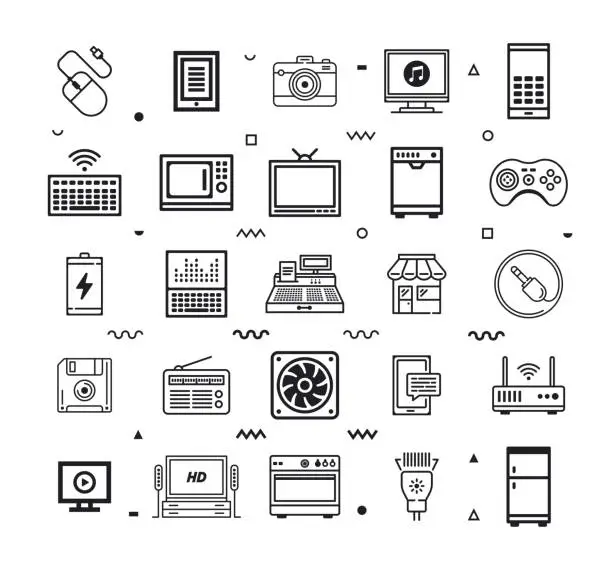 Vector illustration of Electronics & Home Appliances Line Style Vector Icon Set