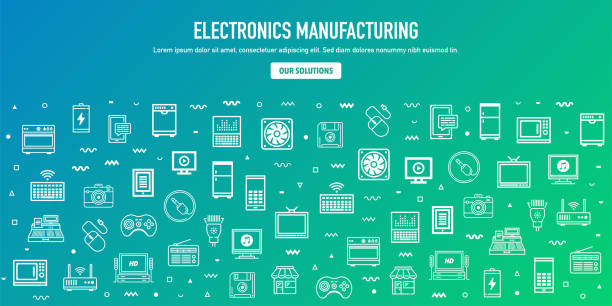 elektronika przemysł produkcji zarys styl web banner design - semiconductor industry stock illustrations