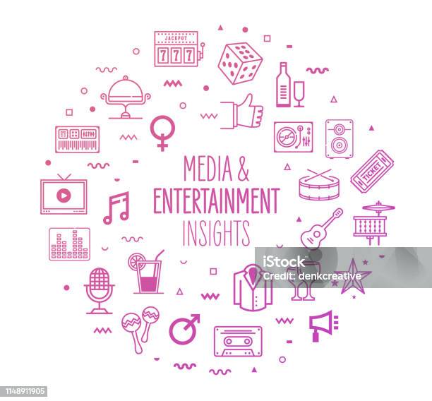 Media Entertainment Insights Outline Style Infographic Design Stock Illustration - Download Image Now