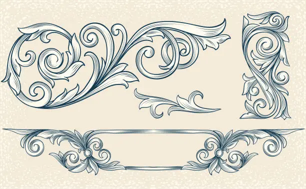 Vector illustration of Vintage ornate decorative design elements