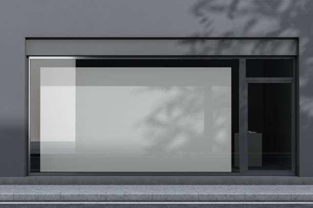 Exterior of gray office with poster