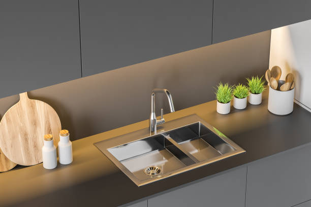 istock Modern disign kitchen top veiw interior. 3d Render. Closeup. 1148915722