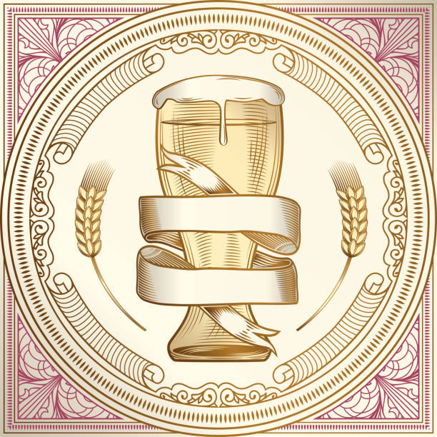 стакан пива золотой декоративной эмблемы - beer backgrounds nobody bright stock illustrations