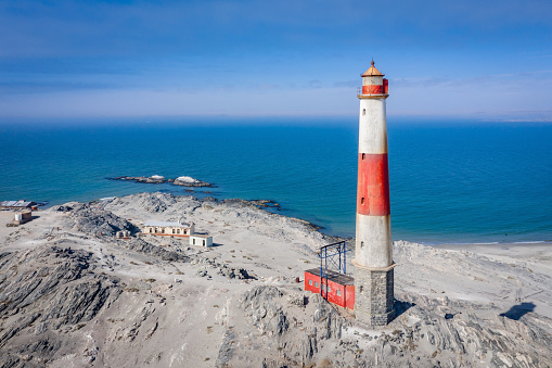 lighthouse, aerial shot  and breakwater