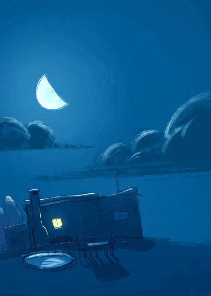istock sweet old slum house. night background with clouds and moonlight. 1148917098