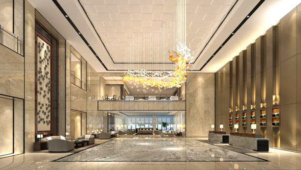 istock 3d render of luxury hotel lobby and reception 1148918431