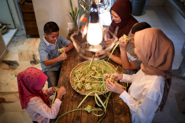 Family gathering and preparing food
