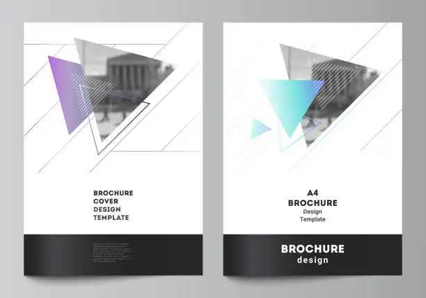 Vector illustration of The vector layout of A4 format modern cover mockups design templates for brochure, magazine, flyer, booklet, annual report. Colorful polygonal background with triangles with modern memphis pattern.