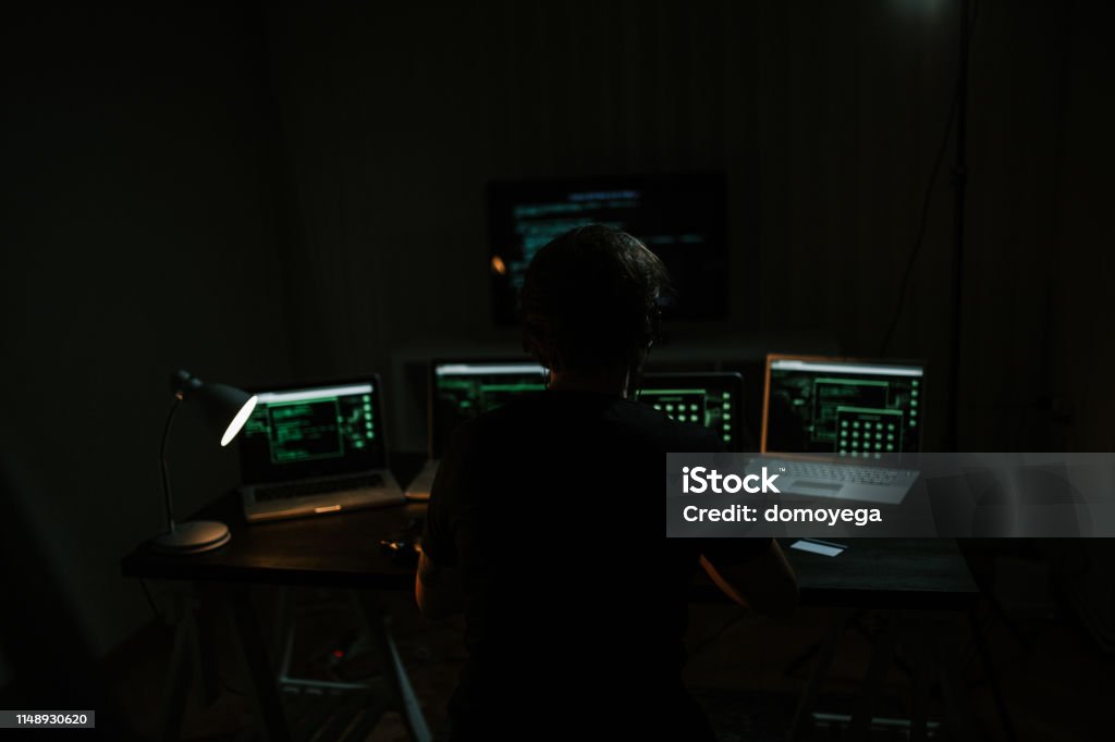 Hacking Physical Computer Hacker Using Computer And Stealing Data Information Stock Photo ...