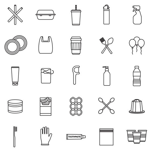 single use plastics icon set - polystyrol stock-grafiken, -clipart, -cartoons und -symbole