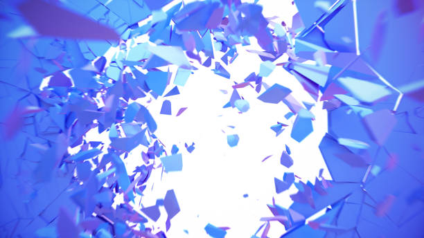 istock Broken wall dark pastel-violet color. Wall shatters into thousands of small pieces. Abstract destroyed background. Explosion, destruction, broken dark pastel-violet color wall, 3D illustration 1148932621