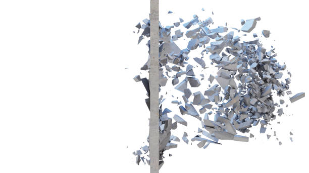 istock Concrete wall shatters into thousands of small pieces. Cracked earth, abstract background. Explosion, destruction, broken, concrete wall. Isolated on white background, 3D Rendering 1148933182